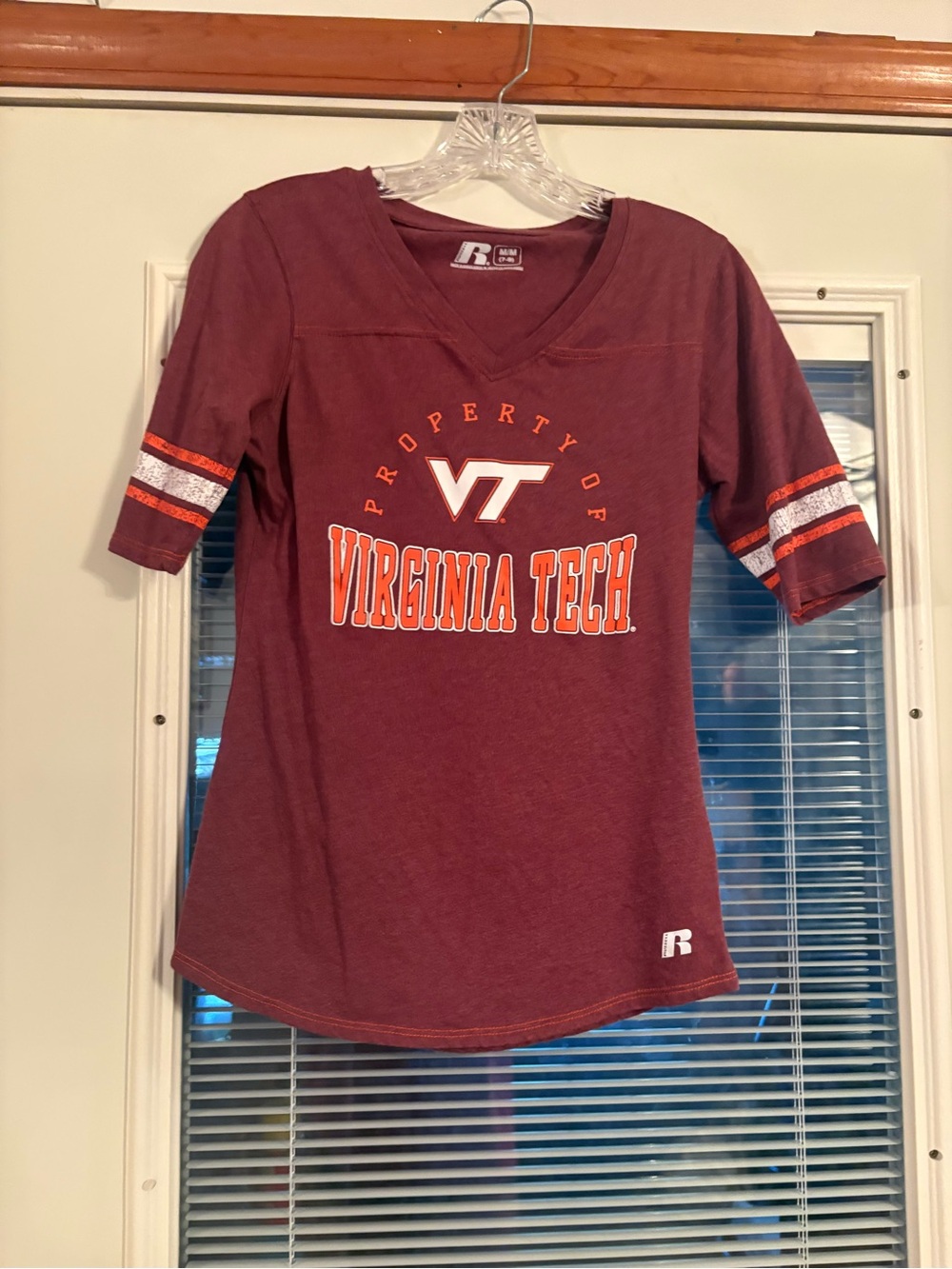 Russell Athletic Maroon V-Neck Virginia Tech Tee with Orange & White Accents